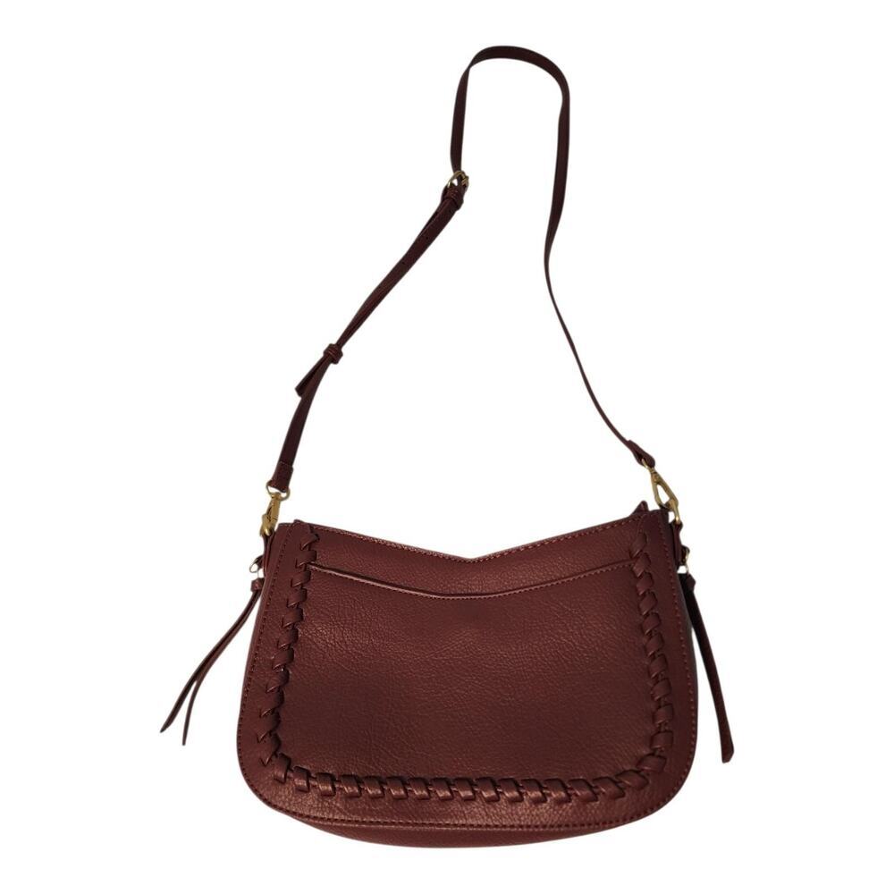 Style & Co Brown Crossbody Purse Whipstitch Trim Faux Leather Boho Handbag